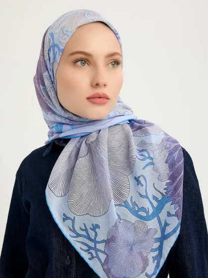 Schaless Efilia Lila Botanik Desenli Janjanlı Eşarp Resmi