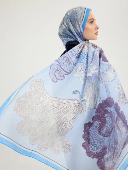 Schaless Efilia Lila Botanik Desenli Şal Resmi