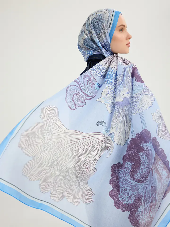 Schaless Efilia Lila Botanik Desenli Şal Resmi