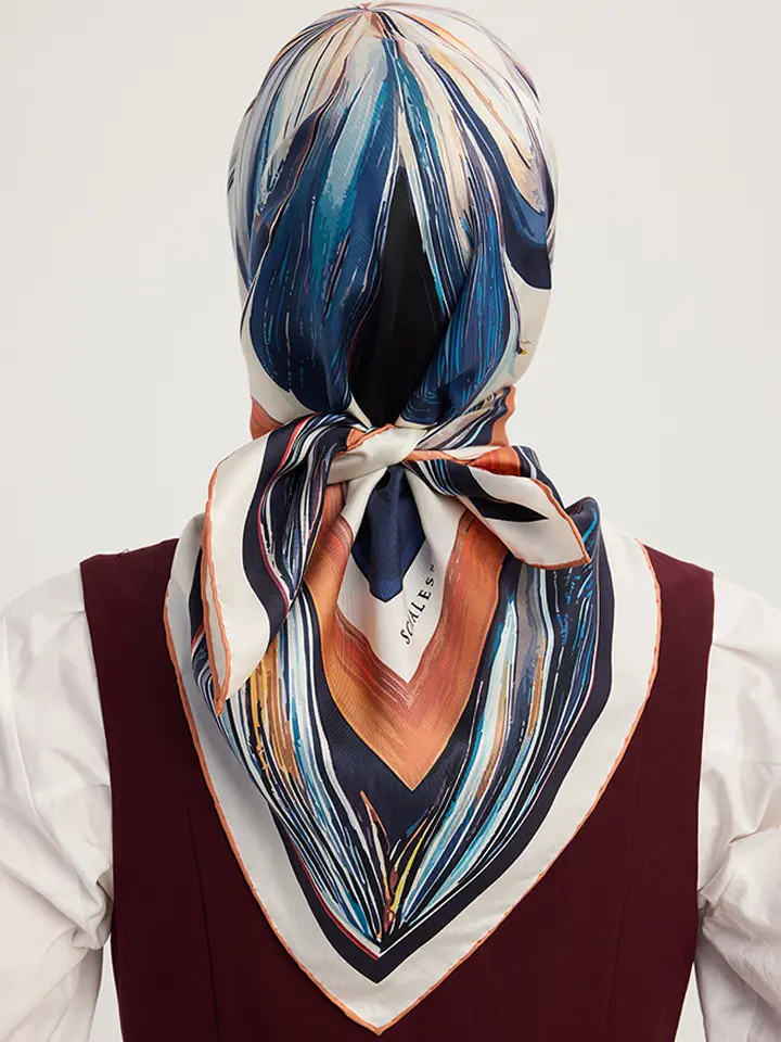 Schaless Serica Mavi Desenli Twill İpek Eşarp Resmi-2
