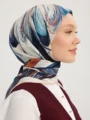 Schaless Serica Mavi Desenli İpek Twill Eşarp Resmi-2