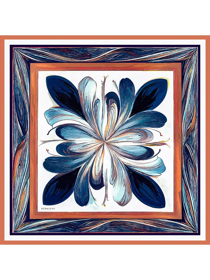 Schaless Serica Mavi Desenli İpek Twill Eşarp Resmi-5