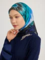 Schaless Aurora Mavi Desenli Janjanlı Eşarp Resmi-1