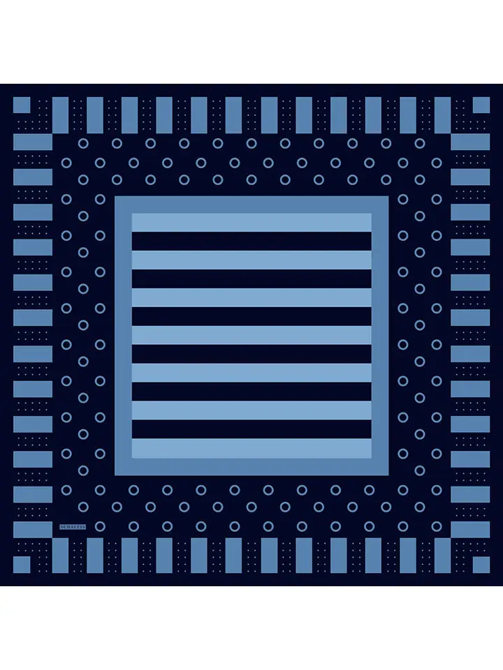 Schaless Aurora Mavi Geometrik Desenli Janjanlı Eşarp Resmi-4