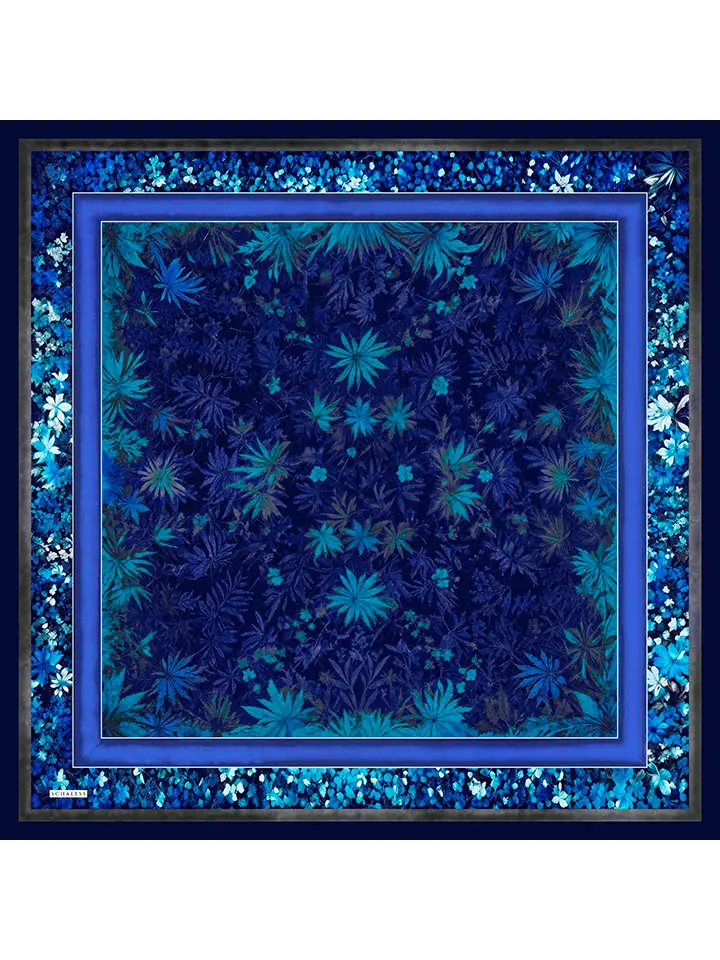 Schaless Aurora Mavi Yaprak Desenli Janjanlı Eşarp-4