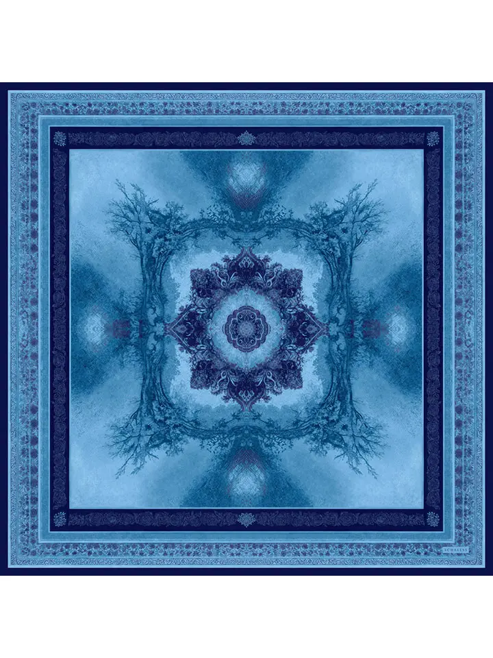 Schaless Efilia Mavi Mandala Desenli Janjanlı Eşarp Resmi-4