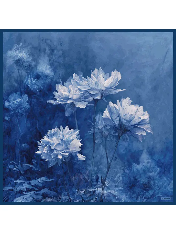 Schaless Efilia Mavi Monokrom Desenli Janjanlı Eşarp Resmi-3