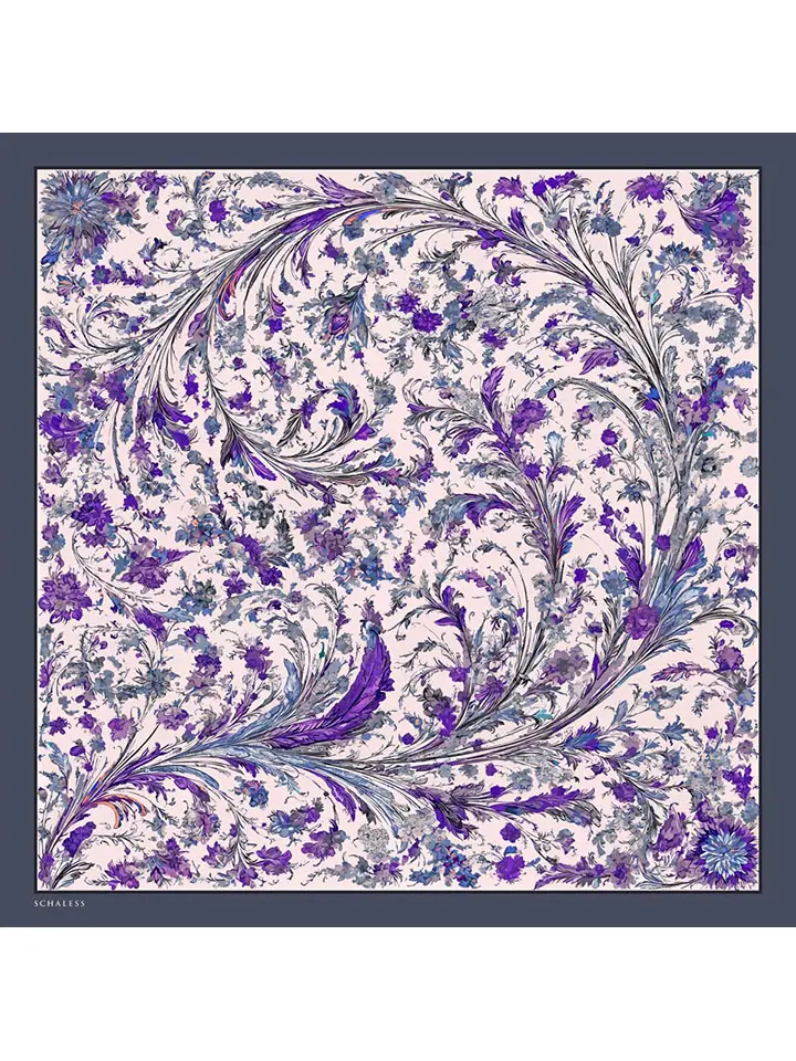 Schaless Serica Mor Barok Floral Desenli Twill İpek Eşarp Resmi-4