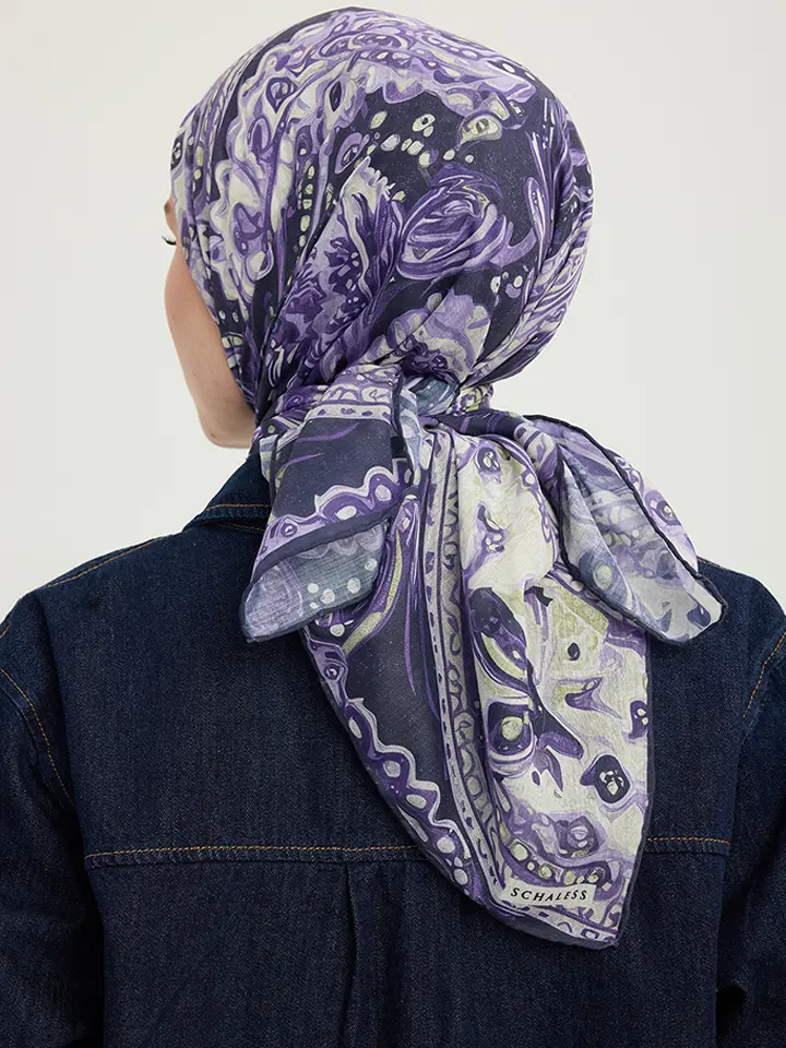 Schaless Efilia Mor Paisley Desenli Janjanlı Eşarp Resmi-3
