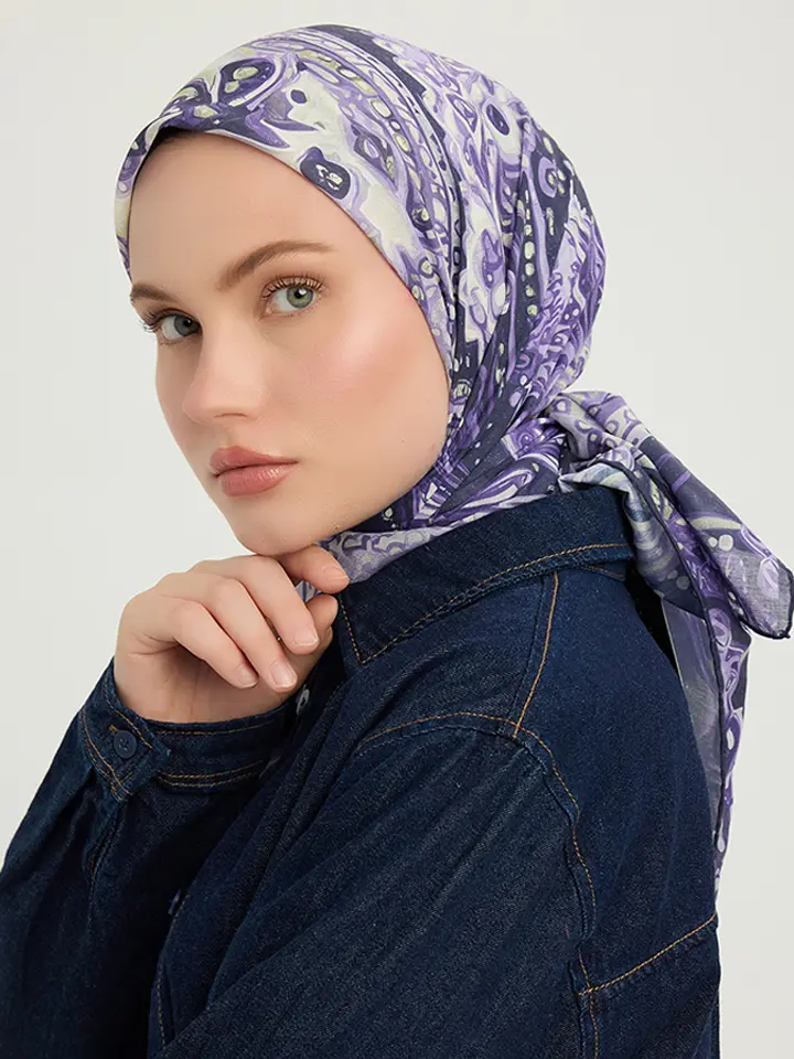 Schaless Efilia Mor Paisley Desenli Janjanlı Eşarp Resmi-2