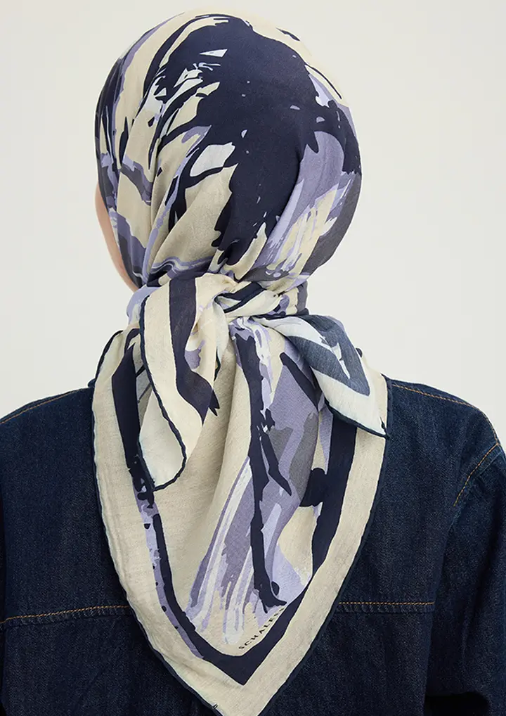 Schaless Vierra Mor Soyut Çiçek Desenli Viskon Eşarp Resmi-2