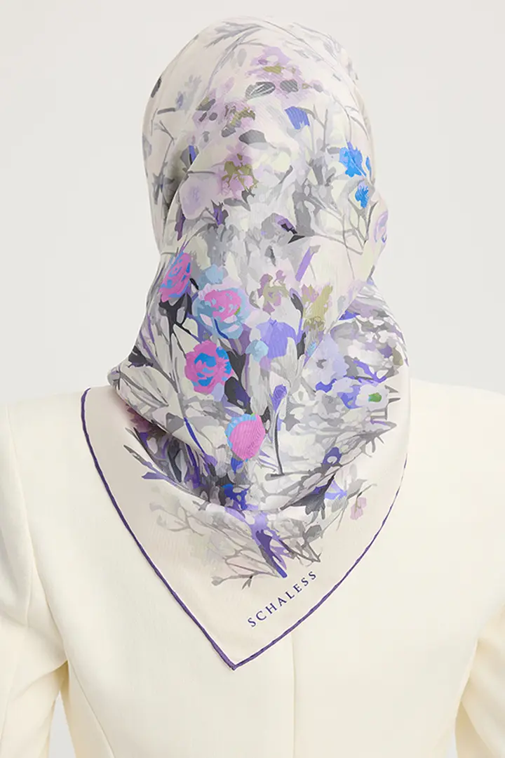 Schaless Serica Mürdüm Çiçek Desenli Twill İpek Eşarp Resmi-2