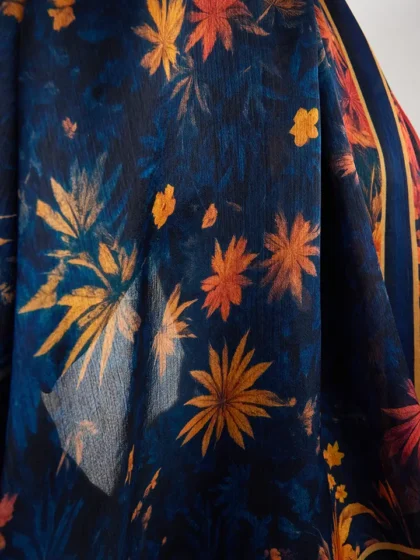 Schaless Aurora Nar Çiçeği Floral Desenli Janjanlı Şal Resmi-2