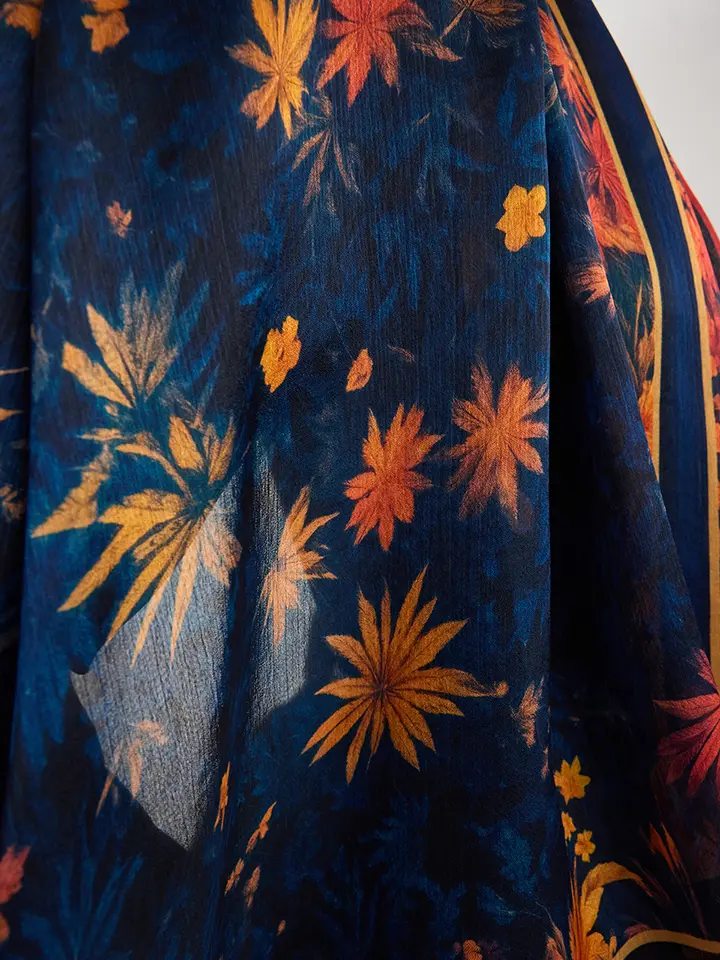 Schaless Aurora Nar Çiçeği Floral Desenli Janjanlı Şal Resmi-2