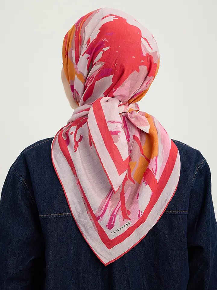 Schaless Vierra Nar Çiçeği Soyut Çiçek Desenli Viskon Eşarp Resmi-2