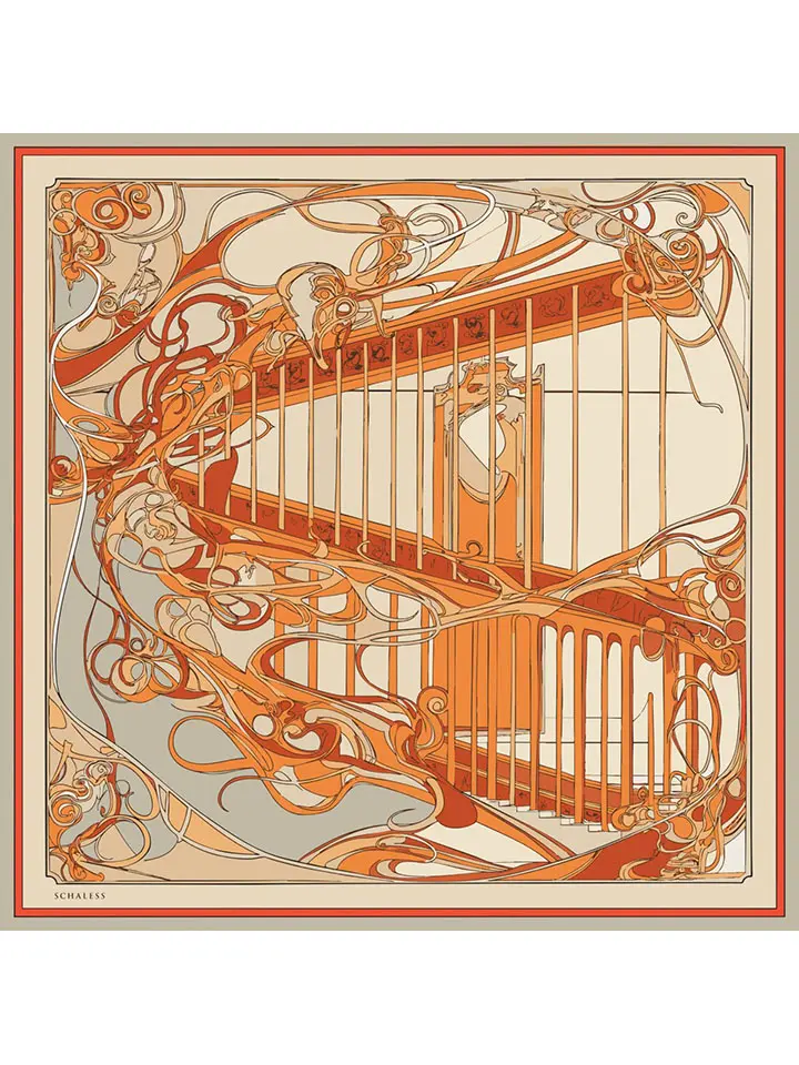 Schaless Serica Oranj Merdiven Motifli Twill İpek Eşarp Resmi-3