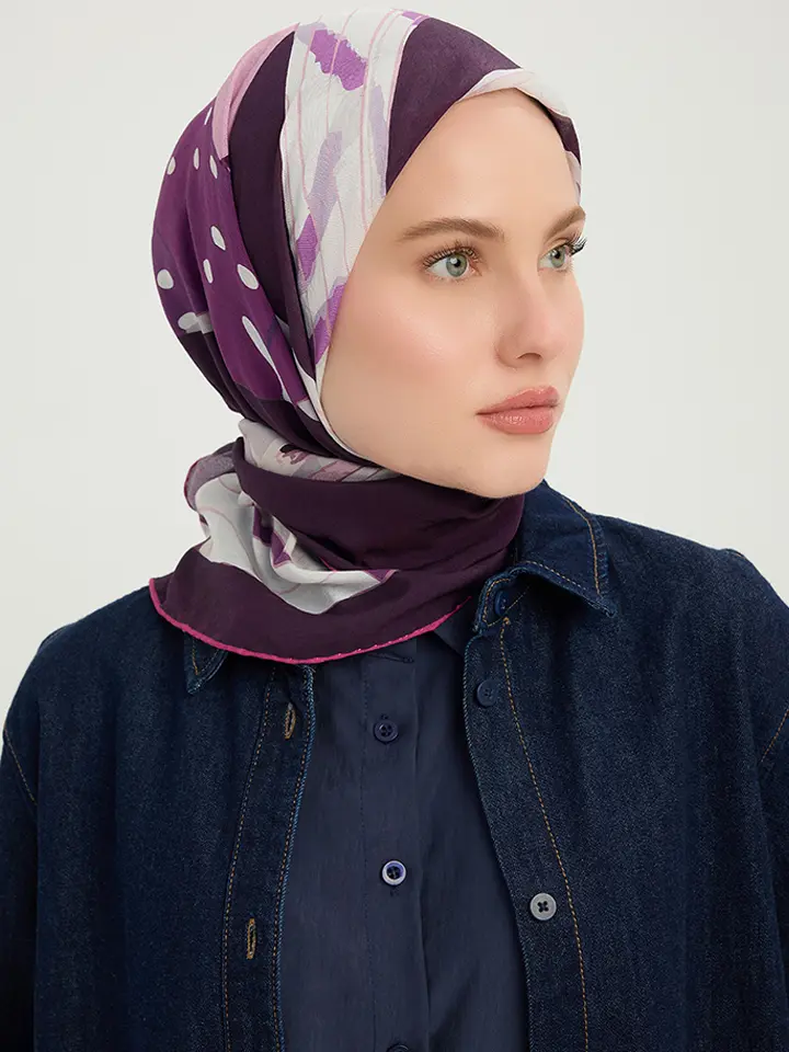 Schaless Vierra Pembe Soyut Kolaj Desenli Viskon Eşarp Resmi-1
