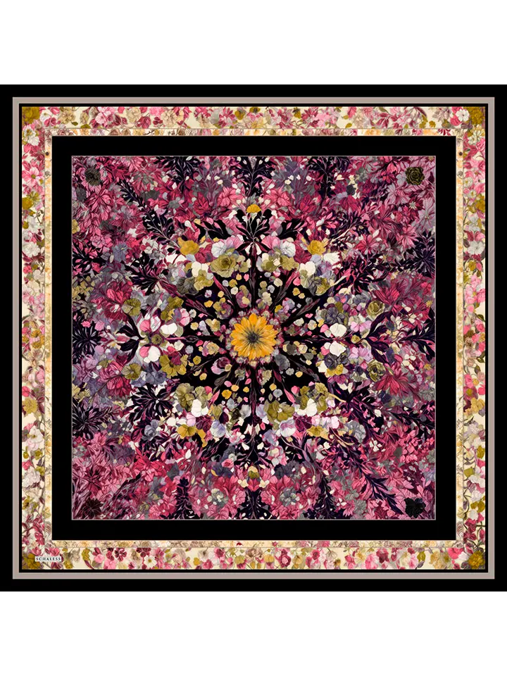 Schaless Aurora Pembe Çiçek Desenli Janjanlı Eşarp Resmi-4