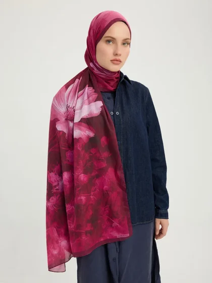 Schaless Efilia Pembe Monokrom Desenli Şal Resmi