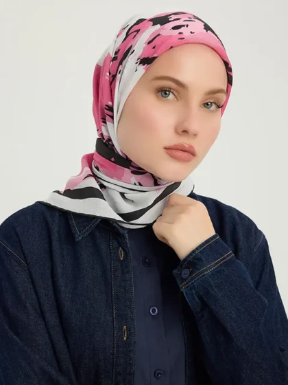 Schaless Vierra Pembe Soyut Çiçek Desenli Viskon Eşarp Resmi