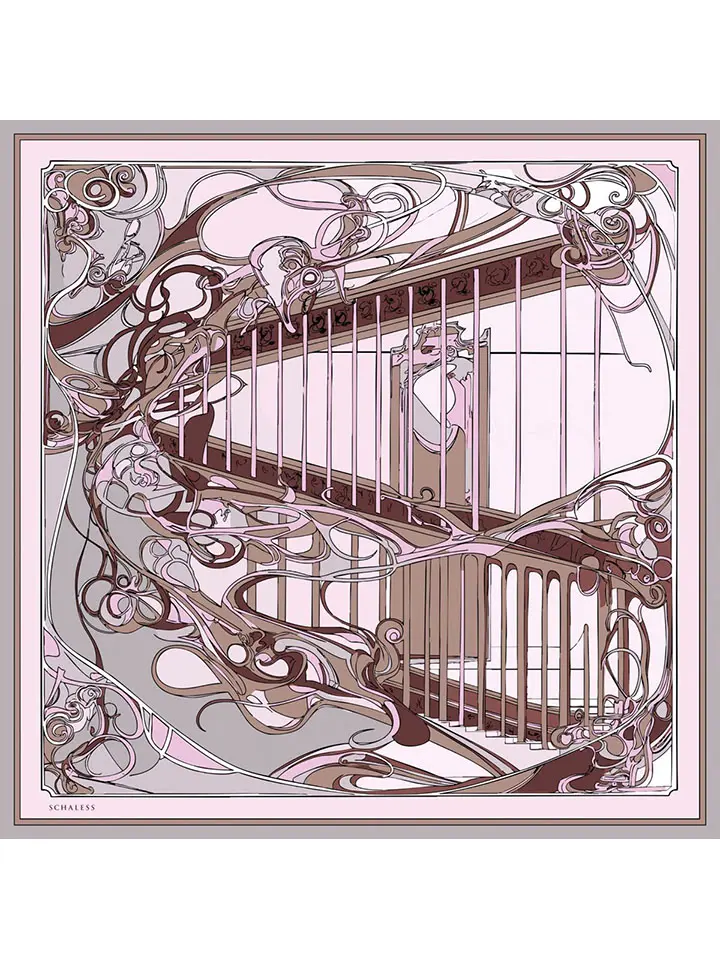 Schaless Serica Pudra Merdiven Motifli Twill İpek Eşarp Resmi-3