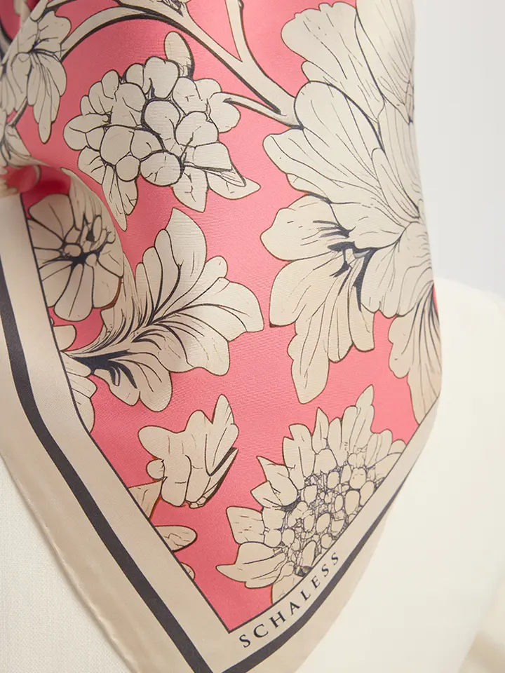 Schaless Serica Pudra Çiçek Desenli Twill İpek Eşarp-3
