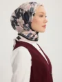 Schaless Serica Pudra Çiçek Desenli %100 İpek Twill Eşarp Resmi-2