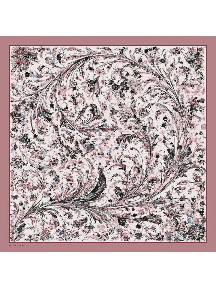Schaless Serica Pudra Barok Floral Desenli Twill İpek Eşarp Resmi-3