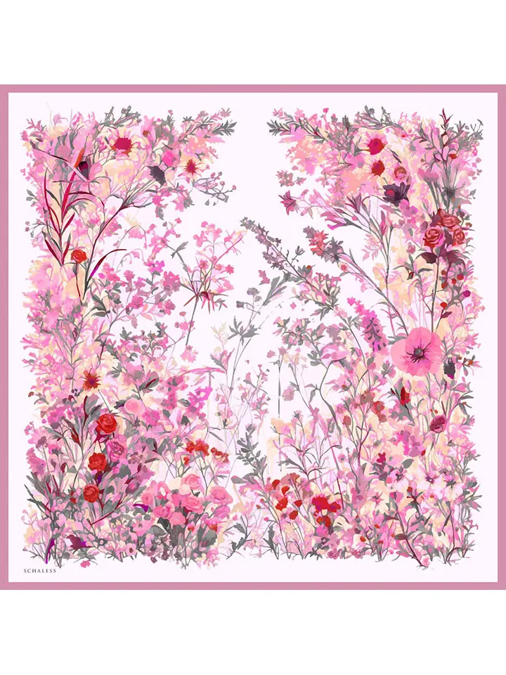 Schaless Serica Pudra Çiçek Desenli Twill İpek Eşarp Resmi-4