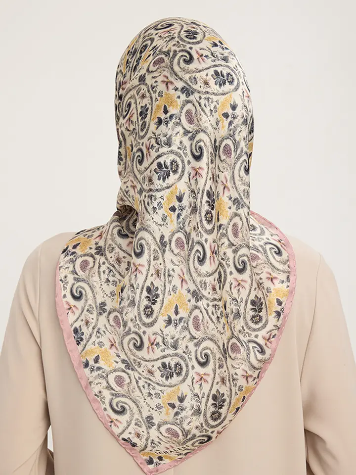 Schaless Aurora Pudra Çiçek Desenli Janjanlı Eşarp Resim-4
