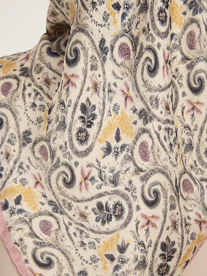 Schaless Aurora Pudra Çiçek Desenli Janjanlı Eşarp Resim-5