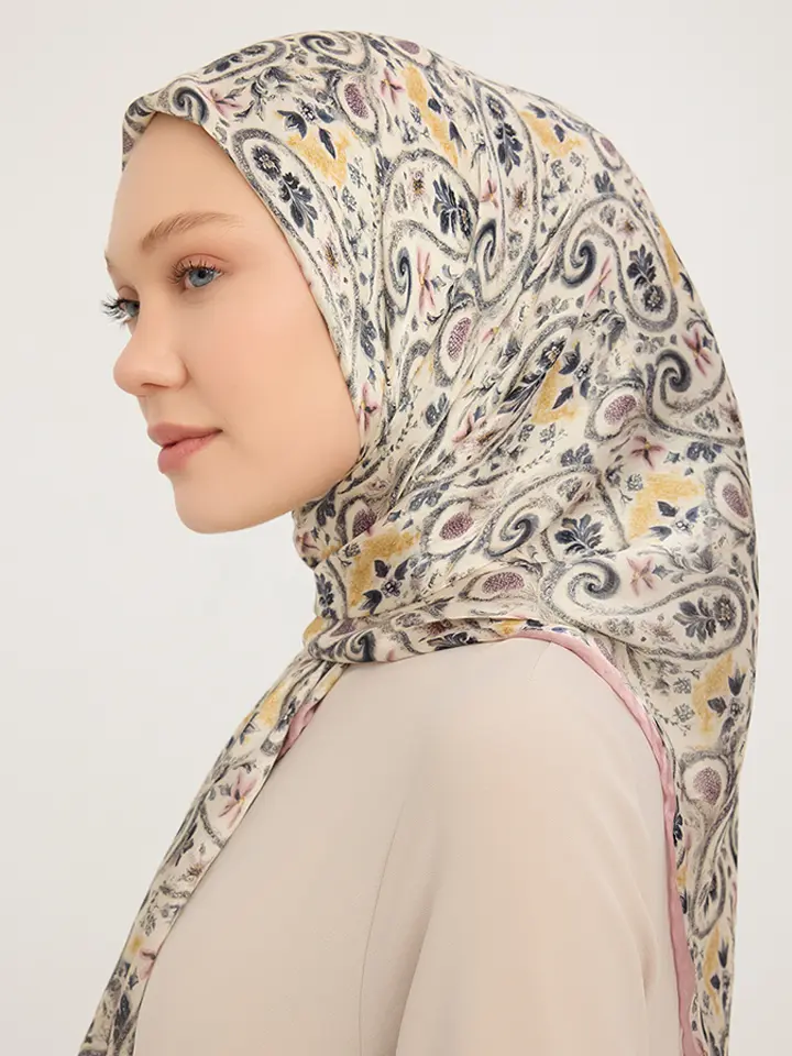 Schaless Aurora Pudra Çiçek Desenli Janjanlı Eşarp Resim-2