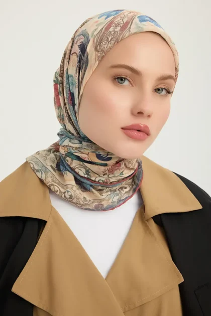 Schaless Efilia Pudra Barok Desenli Janjanlı Eşarp Resmi
