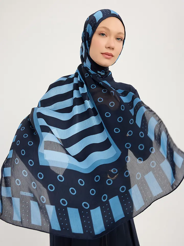 Schaless Aurora Saks Desenli Janjanlı Şal Resmi