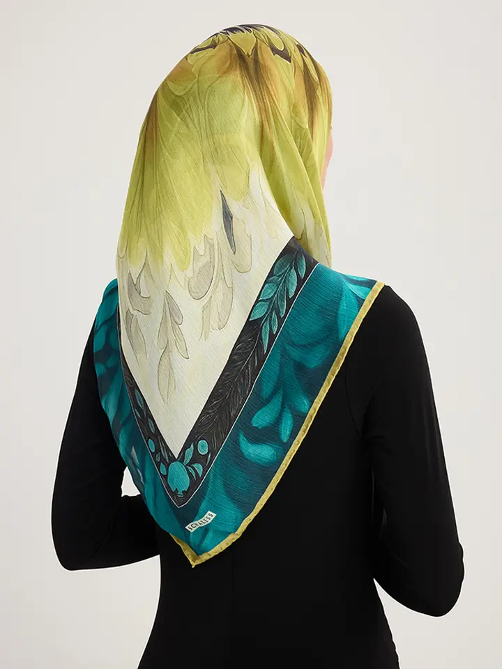 Schaless Aurora Sarı Desenli Janjanlı Eşarp Resmi-3