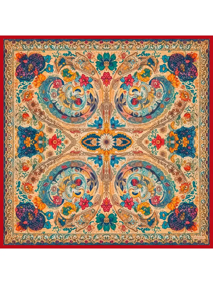 Schaless Efilia Sarı Barok Desenli Janjanlı Eşarp Resmi-4