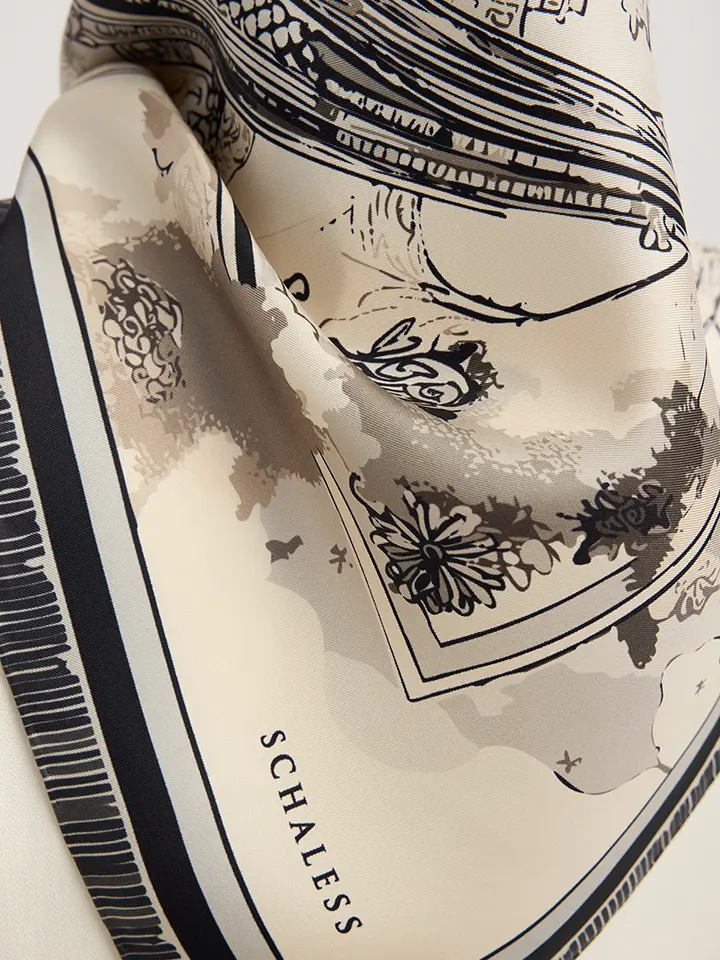 Schaless Serica Siyah Şehir Desenli Twill İpek Eşarp Resmi-3
