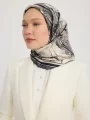 Schaless Serica Siyah Şehir Desenli Twill İpek Eşarp Resmi