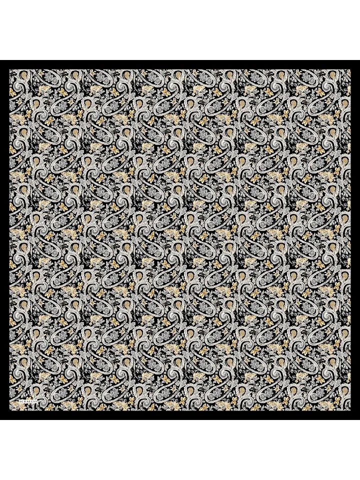 Schaless Aurora Siyah Çiçek Desenli Janjanlı Eşarp Resmi 5