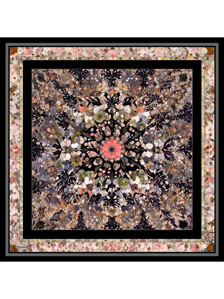 Schaless Aurora Siyah Çiçek Desenli Janjanlı Eşarp Resmi-4