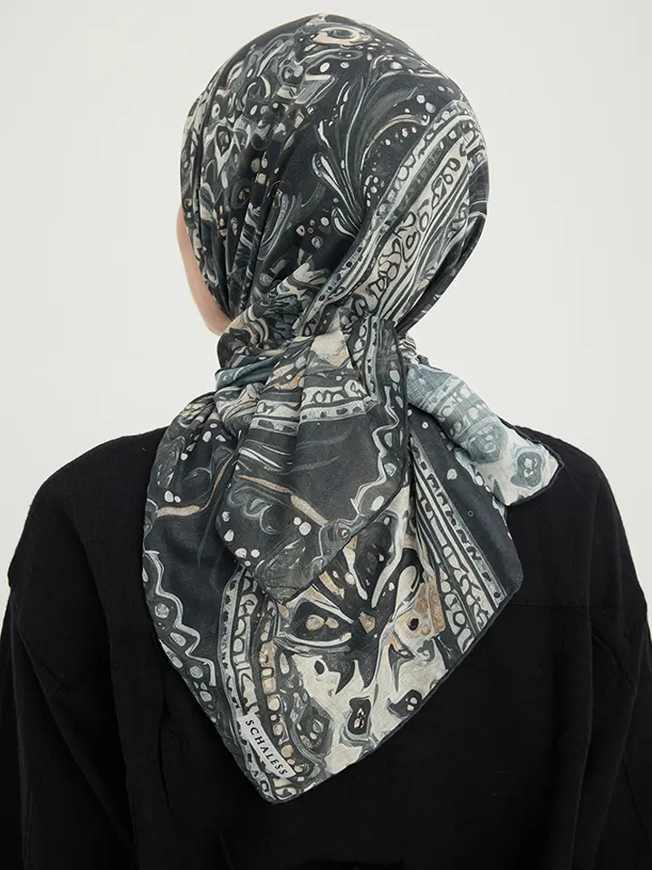 Schaless Efilia Siyah Paisley Desenli Janjanlı Eşarp Resmi-3