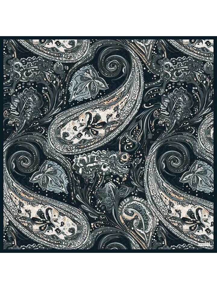 Schaless Efilia Siyah Paisley Desenli Janjanlı Eşarp Resmi-4