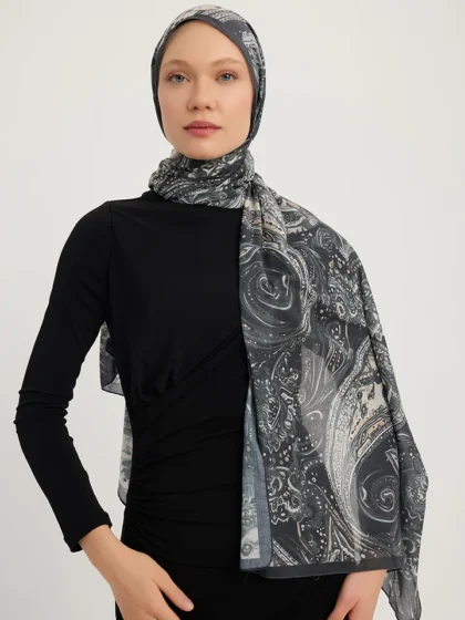 Schaless Efilia Siyah Paisley Desenli Şal Resmi
