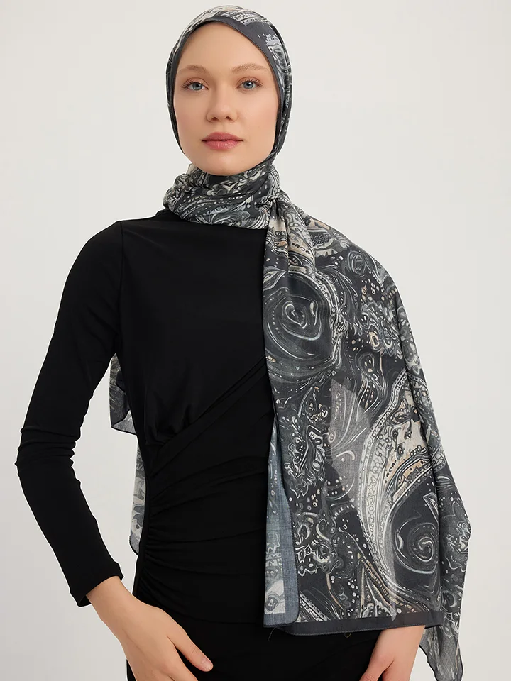 Schaless Efilia Siyah Paisley Desenli Şal Resmi