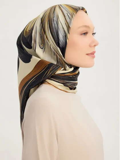 Schaless Serica Toprak Desenli %100 İpek Twill Eşarp Resmi-2
