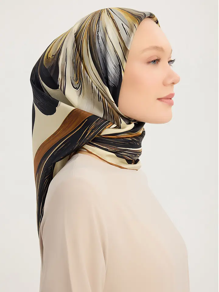 Schaless Serica Toprak Desenli %100 İpek Twill Eşarp Resmi-2