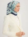 Schaless Serica Turkuaz Barok Floral Desenli Twill İpek Eşarp Resmi