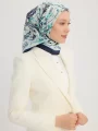 Schaless Serica Turkuaz Barok Floral Desenli Twill İpek Eşarp Resmi