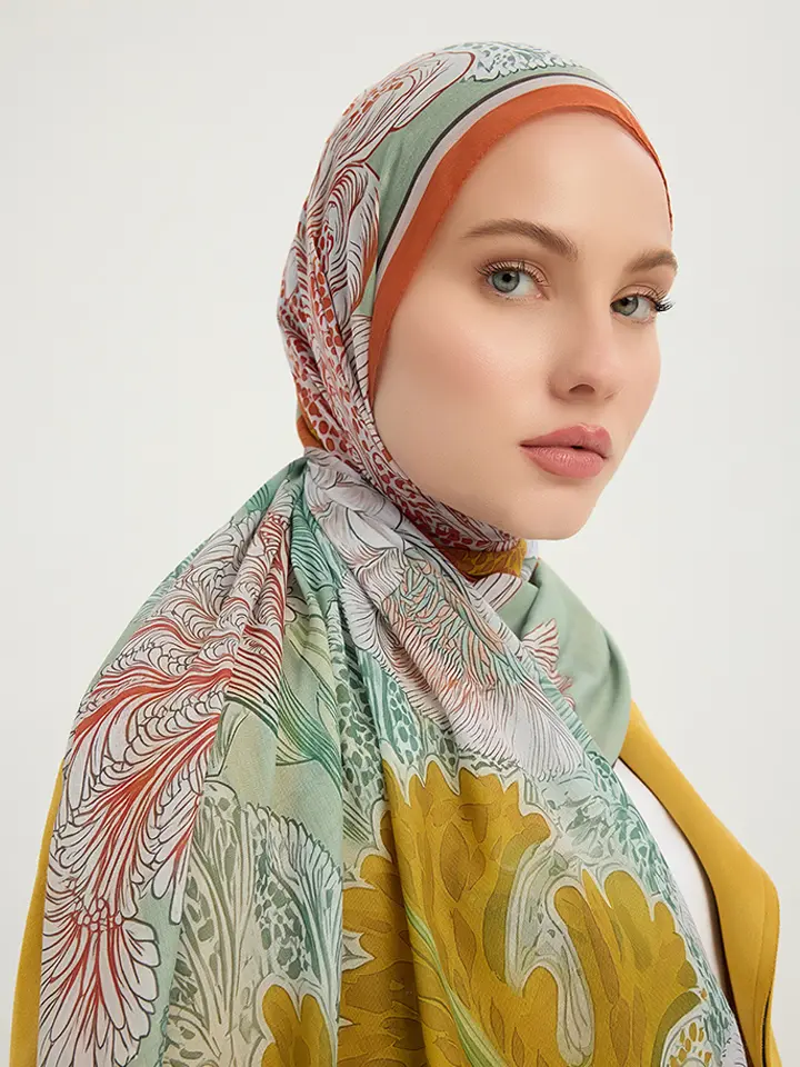 Schaless Efilia Turuncu Botanik Desenli Şal Serisi