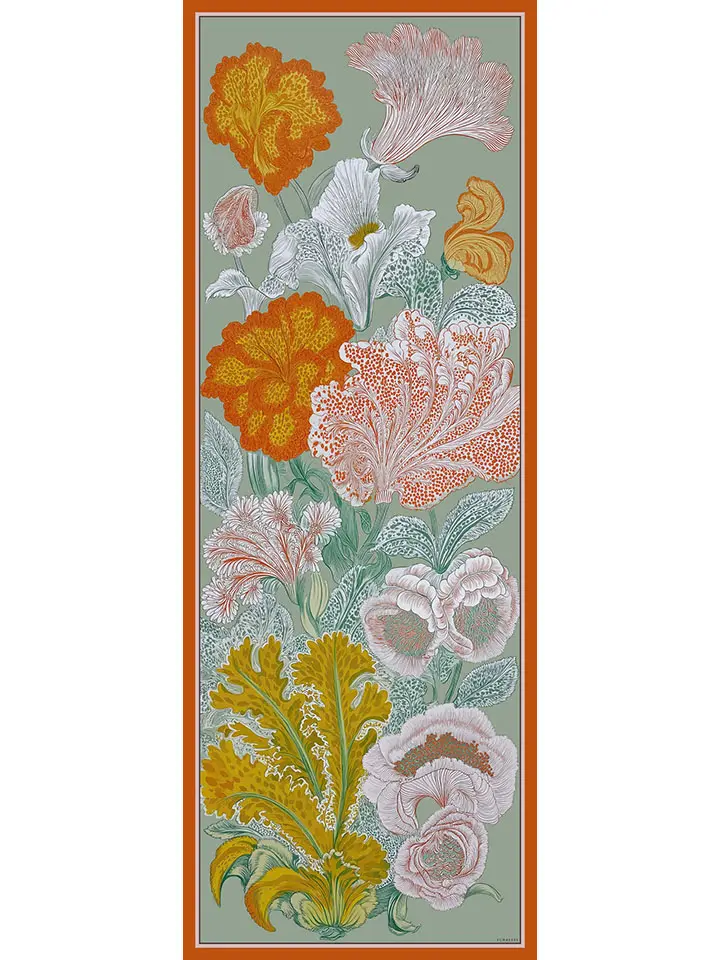 Schaless Efilia Turuncu Botanik Desenli Şal Resmi-3